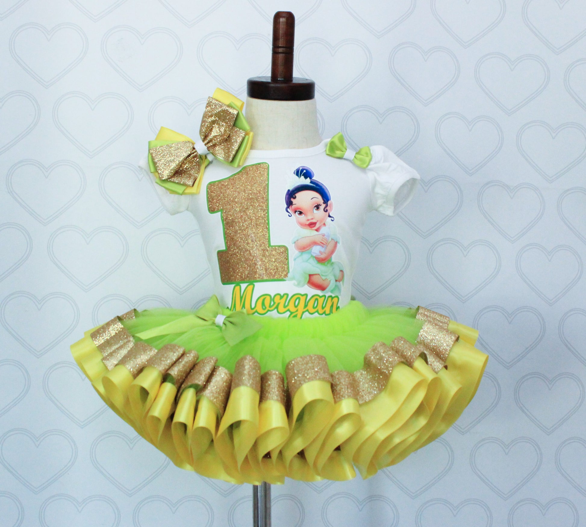 Princess Tiana tutu set- Princess Tiana outfit-Princess Tiana birthday – Pink Toes & Hair Bows