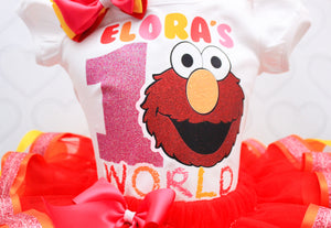 Elmo tutu set-Girly Elmo tutu set-Girl Elmo outfit-Elmo ribbon trim set-Elmo outfit-Elmo's world outfit