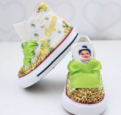 Princess Tiana shoes- Princess Tiana bling Converse-Girls Princess Tiana Shoes