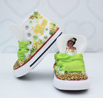 Load image into Gallery viewer, Princess Tiana shoes-Princess Tiana bling Converse-Girls Princess Tiana Shoes-Princess Tiana Converse
