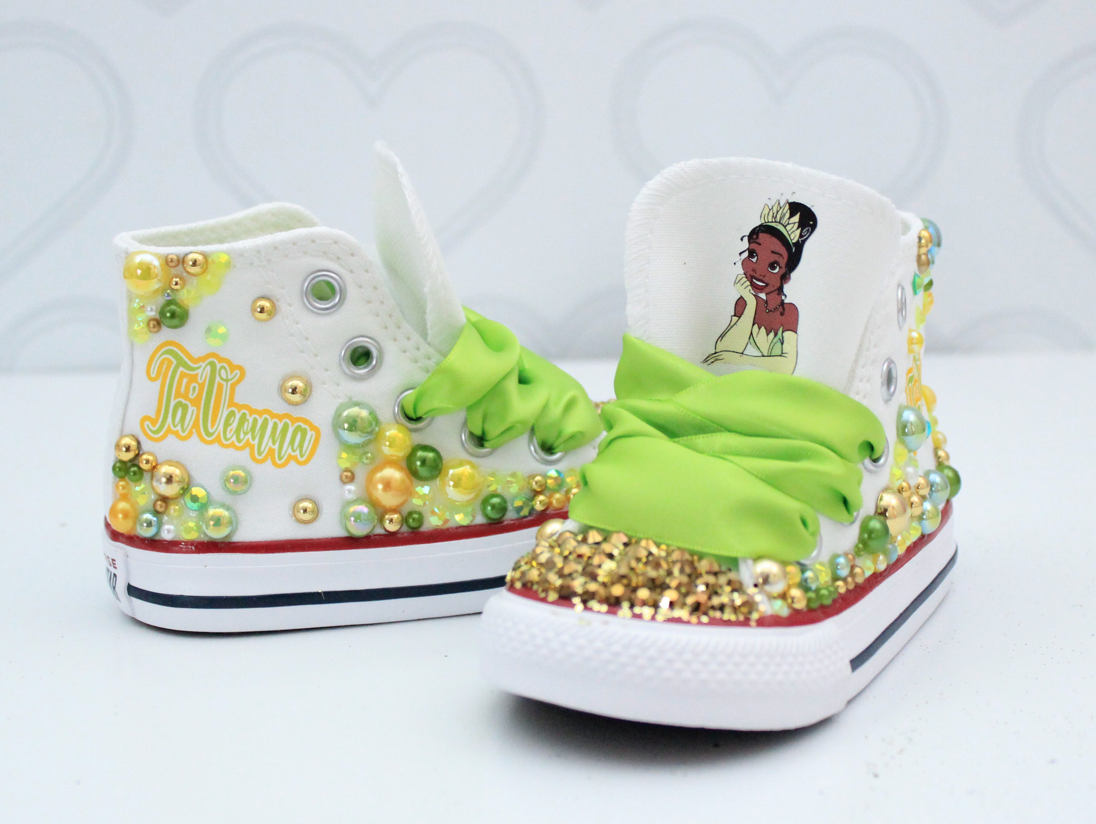 Princess Tiana shoes-Princess Tiana bling Converse-Girls Princess Tiana Shoes-Princess Tiana Converse