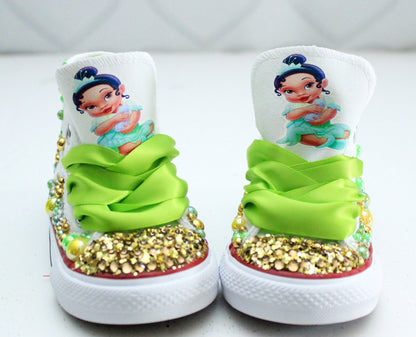 Princess Tiana shoes-Princess Tiana bling Converse-Girls Princess Tiana Shoes-Princess Tiana Converse