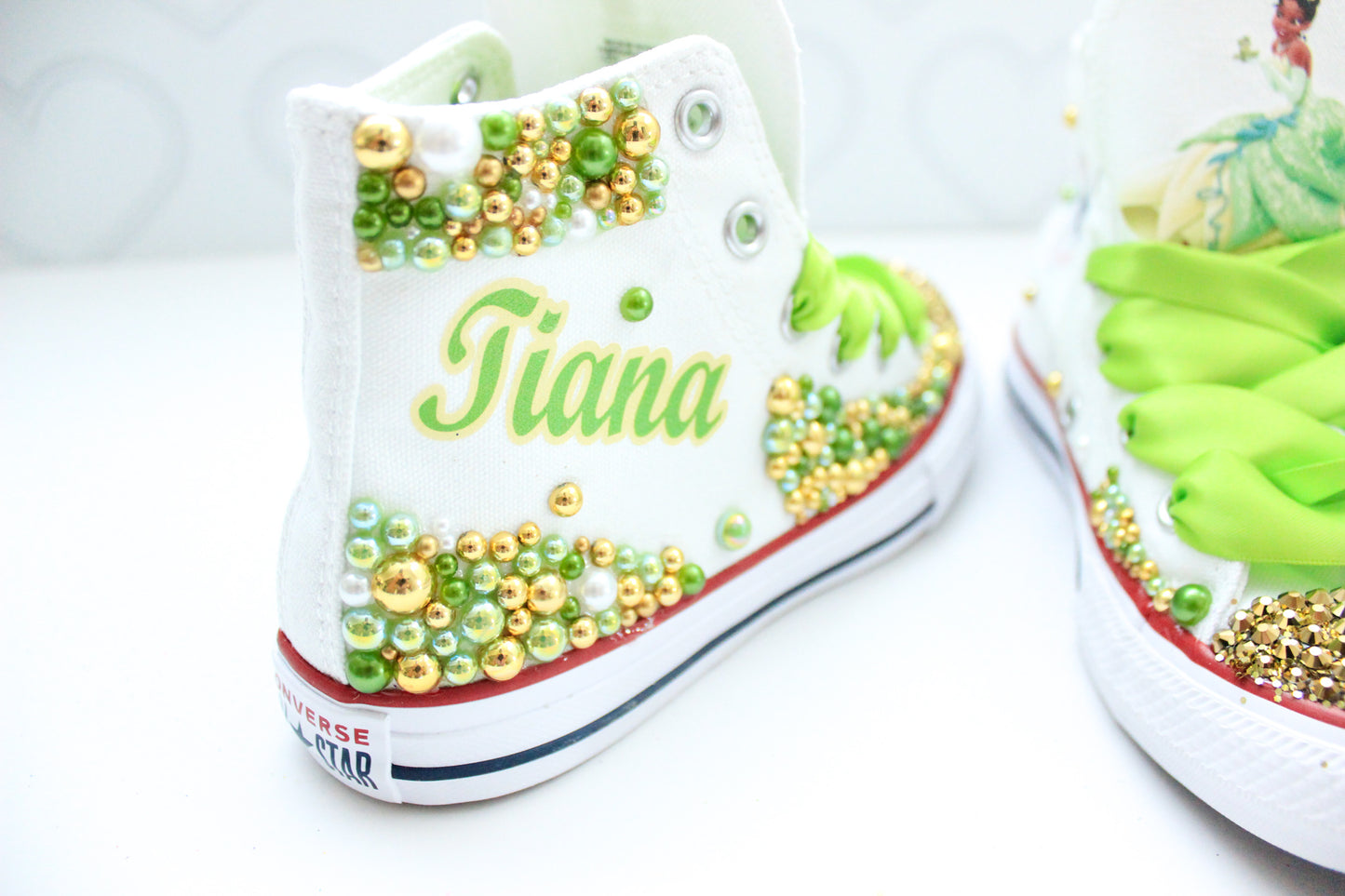 Princess Tiana shoes- Princess Tiana bling Converse-Girls Princess Tiana Shoes-Princess Tiana Converse