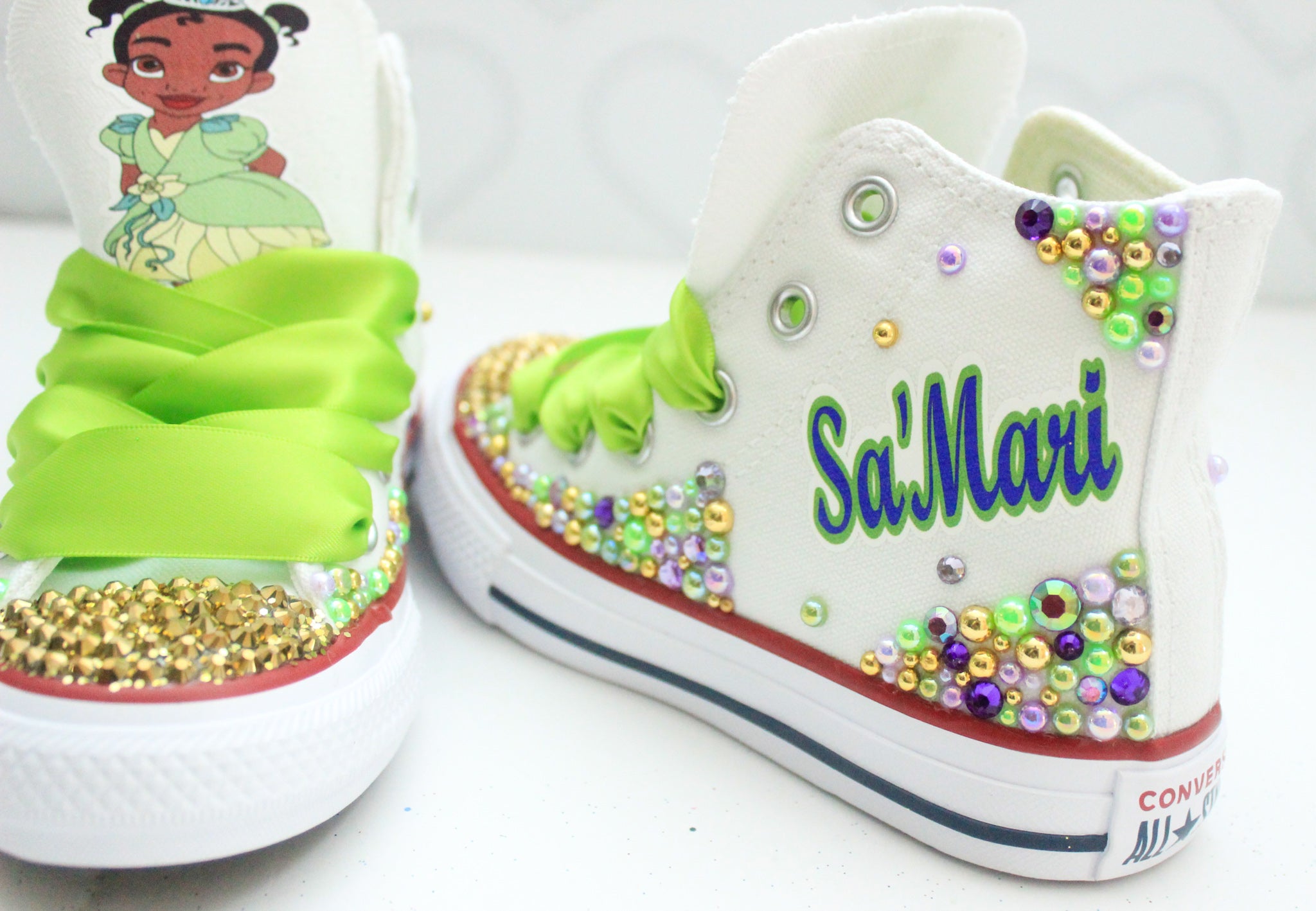Princess Tiana shoes- Princess Tiana bling Converse-Girls Princess Tiana Shoes