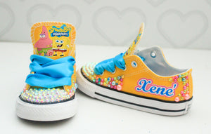 Spongebob shoes- Spongebob bling Converse-Girls Spongebob Shoes-Spongebob converse