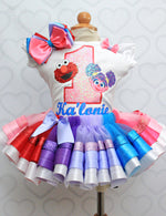 Load image into Gallery viewer, Elmo and Abby tutu set- Elmo and Abby outfit-Elmo and Abby dress- Elmo and Abby birthday(deluxe)
