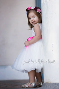 Ava's White lace Couture Dress with Sash-Ready to ship