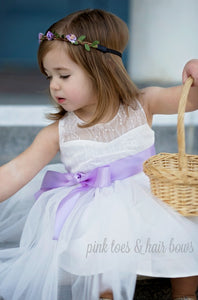 Ava's White lace Couture Dress with Sash-Ready to ship