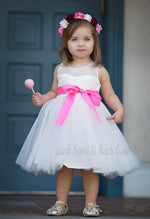 Load image into Gallery viewer, Ava&#39;s White lace Couture Dress with Sash-Ready to ship
