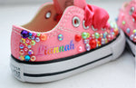 Load image into Gallery viewer, Baby&#39;s first shoes- Baby&#39;s first  bling Converse-Girls Baby&#39;s first  Shoes-Rainbow horse shoes
