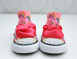 Load image into Gallery viewer, Baby&#39;s first shoes- Baby&#39;s first  bling Converse-Girls Baby&#39;s first  Shoes-Rainbow horse shoes
