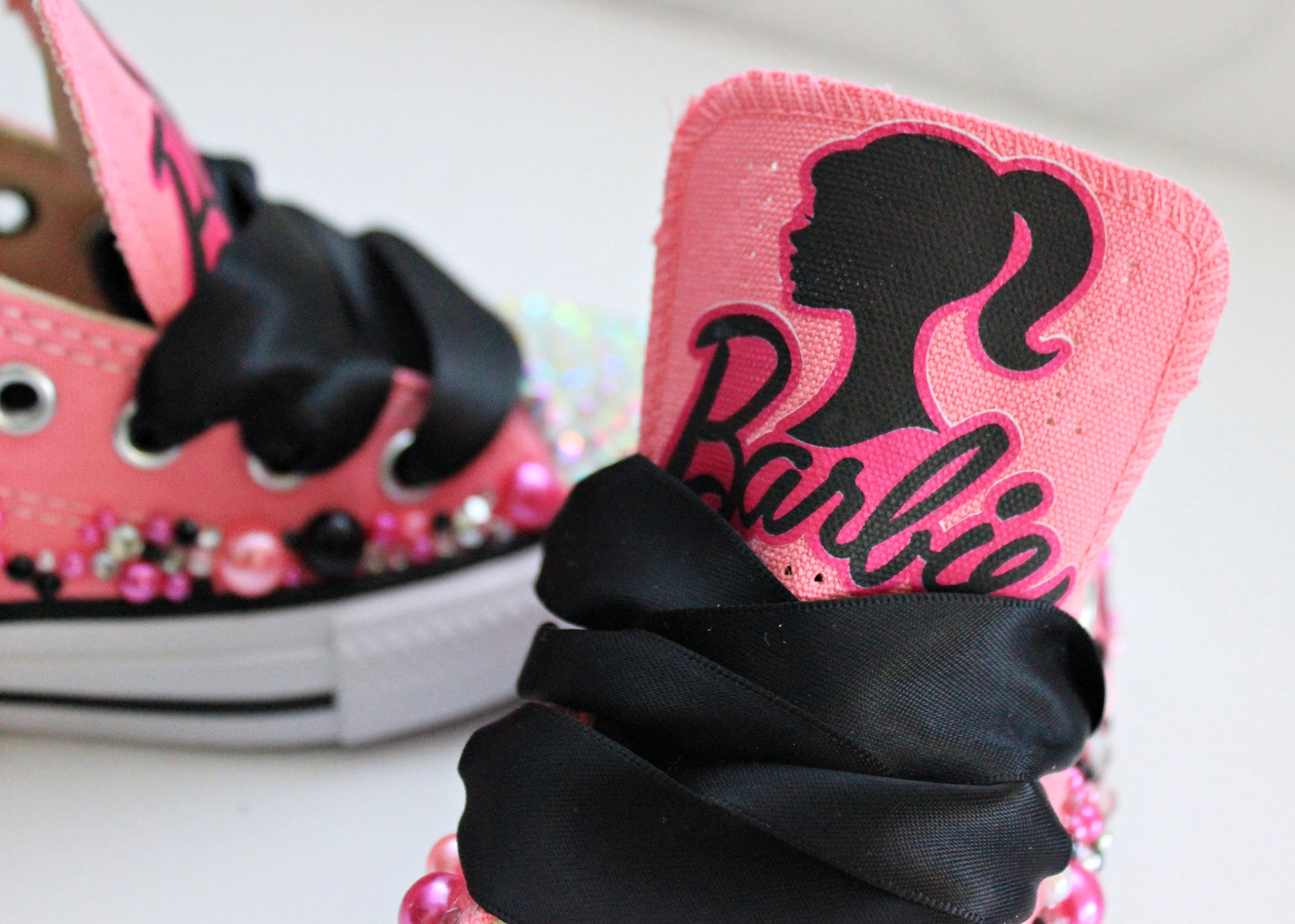Barbie shoes- Barbie bling Converse-Girls Barbie Shoes-Barbie converse –  Pink Toes & Hair Bows