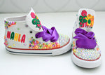 Load image into Gallery viewer, Barney shoes- Barney bling Converse-Girls Barney Shoes- Barney Converse
