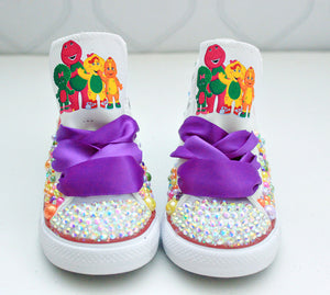 Barney shoes- Barney bling Converse-Girls Barney Shoes- Barney Converse