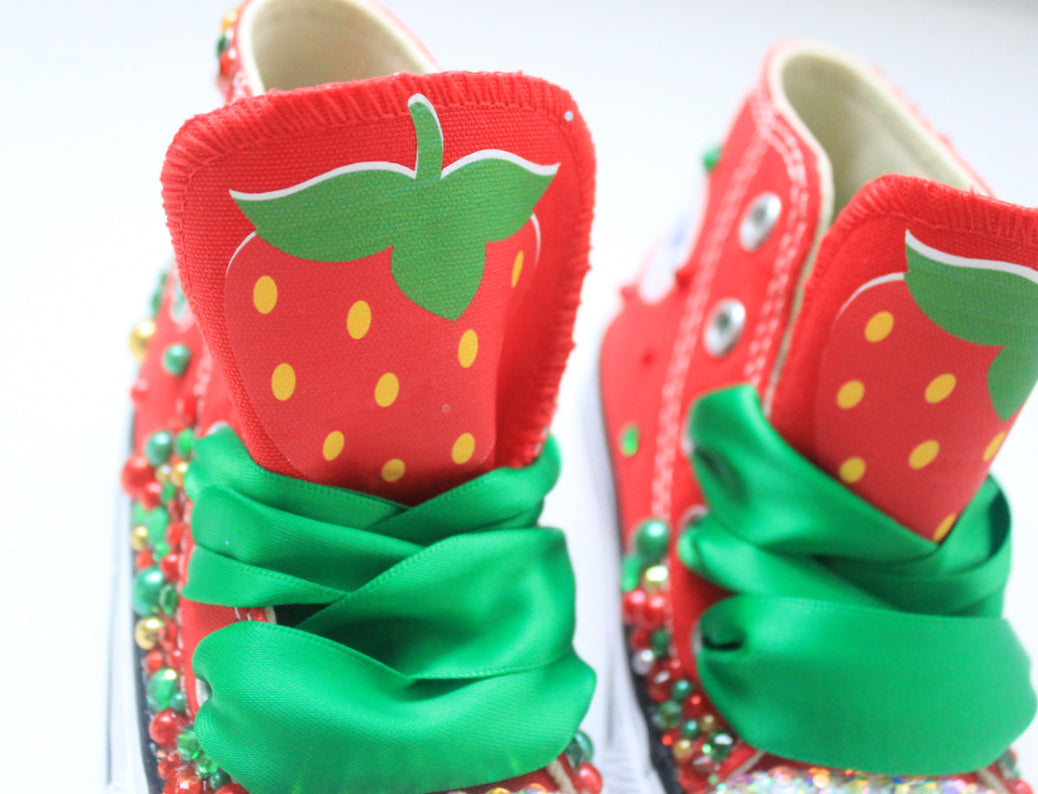 Strawberry shoes- Strawberry bling Converse-Girls Strawberry Shoes-Strawberry Converse