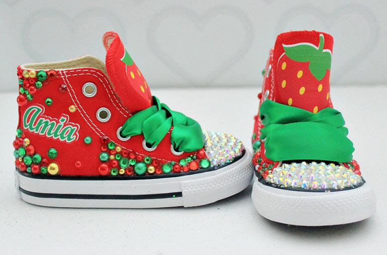 Strawberry shoes- Strawberry bling Converse-Girls Strawberry Shoes-Strawberry Converse