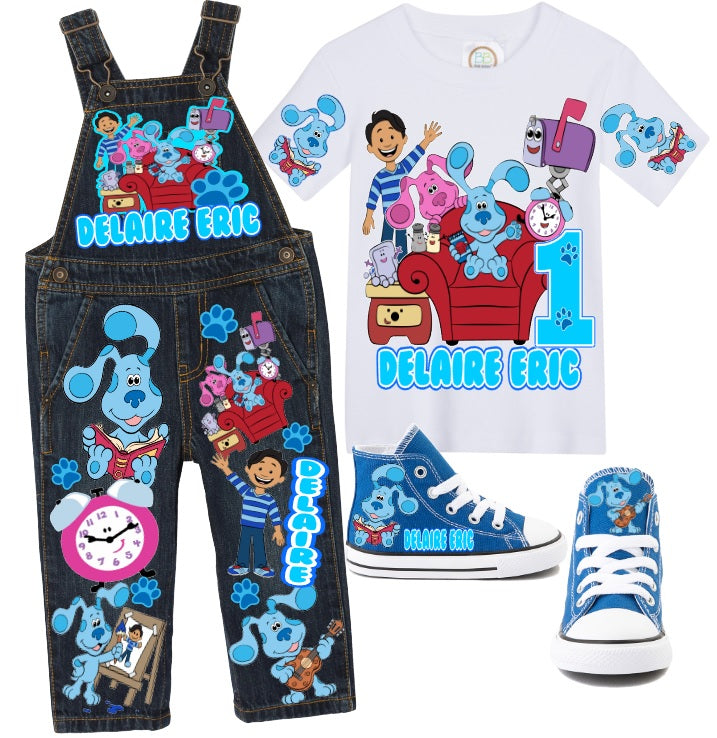Blues Clues overalls- Blues Clues outfit-Blues Clues birthday shirt-Blues Clues birthday outfit