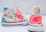 Load image into Gallery viewer, Care Bear shoes- Care Bear bling Converse-Girls Care bear Shoes-Care Bear shoes
