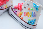 Load image into Gallery viewer, Care Bear shoes- Care Bear bling Converse-Girls Care bear Shoes-Care Bear shoes

