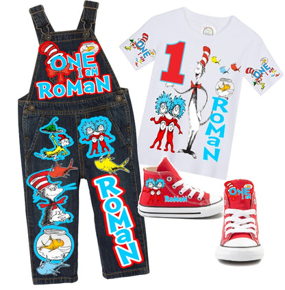 Cat in the Hat overalls-Cat in the Hat outfit-Cat in the Hat birthday shirt-Cat in the Hat birthday outfit