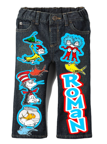 Cat in the Hat Denim Set-Boys Cat in the hat denim set-Cat in the hat Birthday outfit-Cat in the hat boys outfit