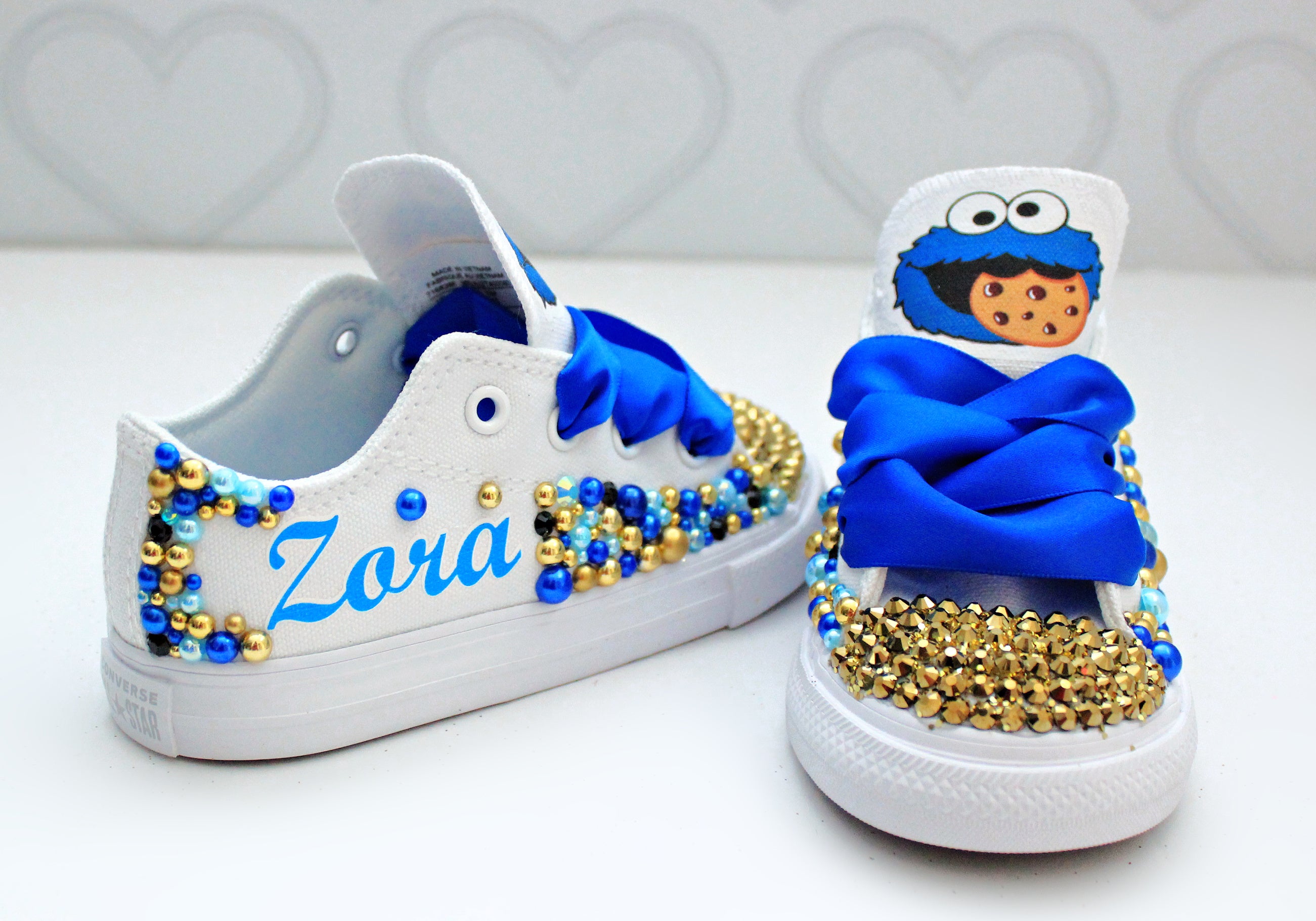 Cookie monster shoes- Cookie monster bling Converse-Girls Cookie monst – Pink Toes & Hair