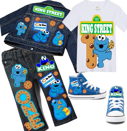 Cookie Monster boys outfit - Cookie Monster Denim Set-Boys Cookie Monster denim set- Cookie Monster Birthday outfit