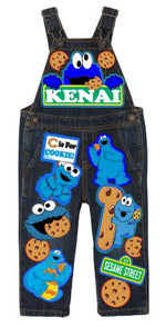 Load image into Gallery viewer, Cookie Monster overalls- Cookie Monster outfit- Cookie Monster birthday shirt- Cookie Monster birthday outfit
