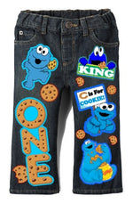 Load image into Gallery viewer, Cookie Monster boys outfit - Cookie Monster Denim Set-Boys Cookie Monster denim set- Cookie Monster Birthday outfit
