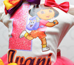 Load image into Gallery viewer, Dora the Explorer tutu set- Dora the Explorer outfit-Dora the Explorer birthday outfit
