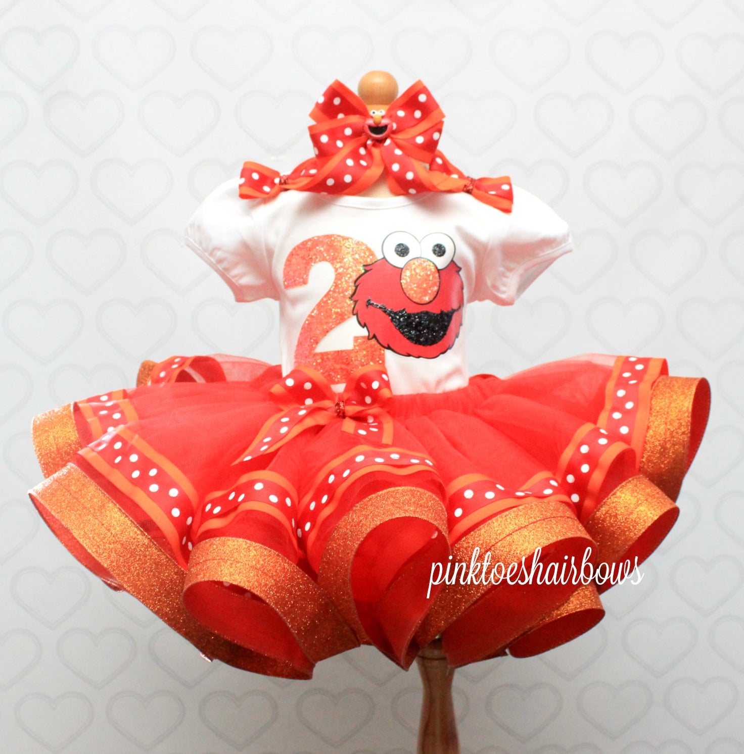 Elmo tutu set-Girly Elmo tutu set-Girl Elmo outfit-Elmo ribbon trim set