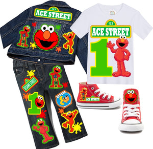 Elmo boys outfit - Elmo Denim Set-Boys Elmo  denim set- Elmo Birthday outfit