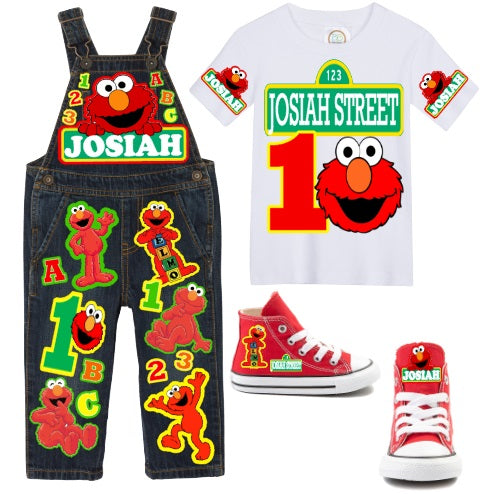 Elmo overalls- Elmo outfit- Elmo birthday shirt- Elmo birthday outfit