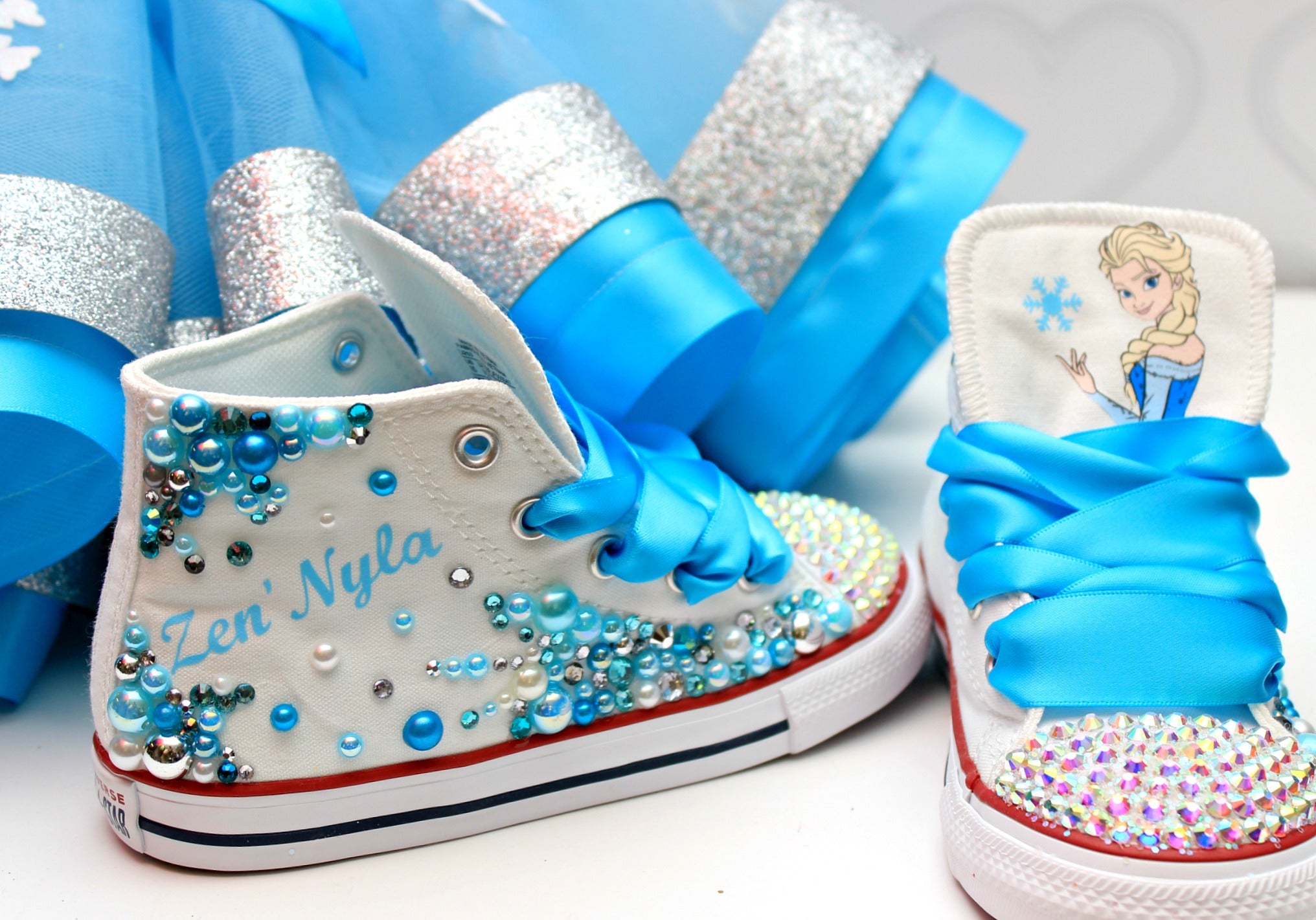 Silver converse clearance with pink bow