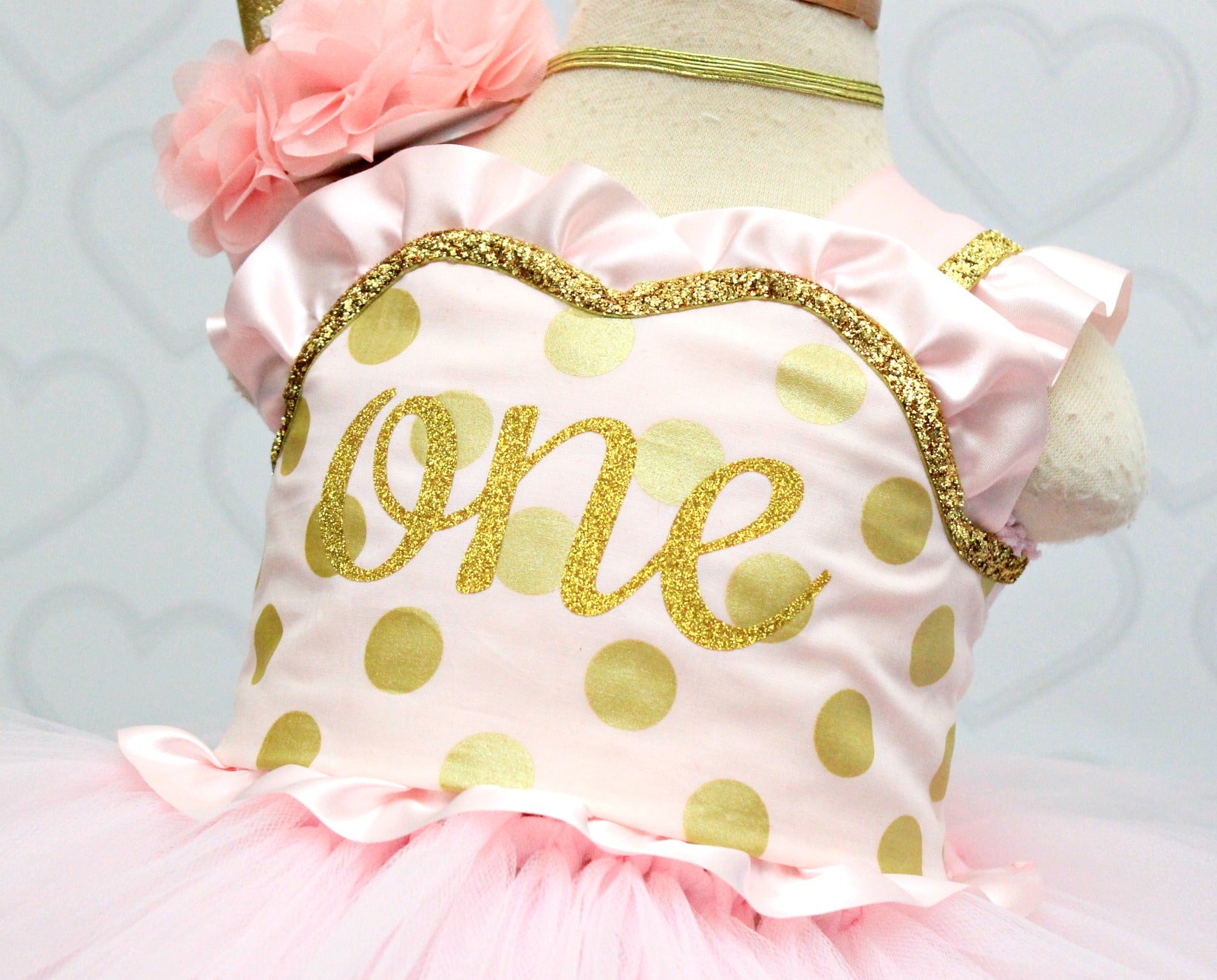 pink and gold first birthday dress Pink and Gold First Birthday Outfit for baby girl with light