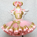 Load image into Gallery viewer, Mouse Tutu set- mouse outfit- mouse tutu-Pink and gold mouse tutu set
