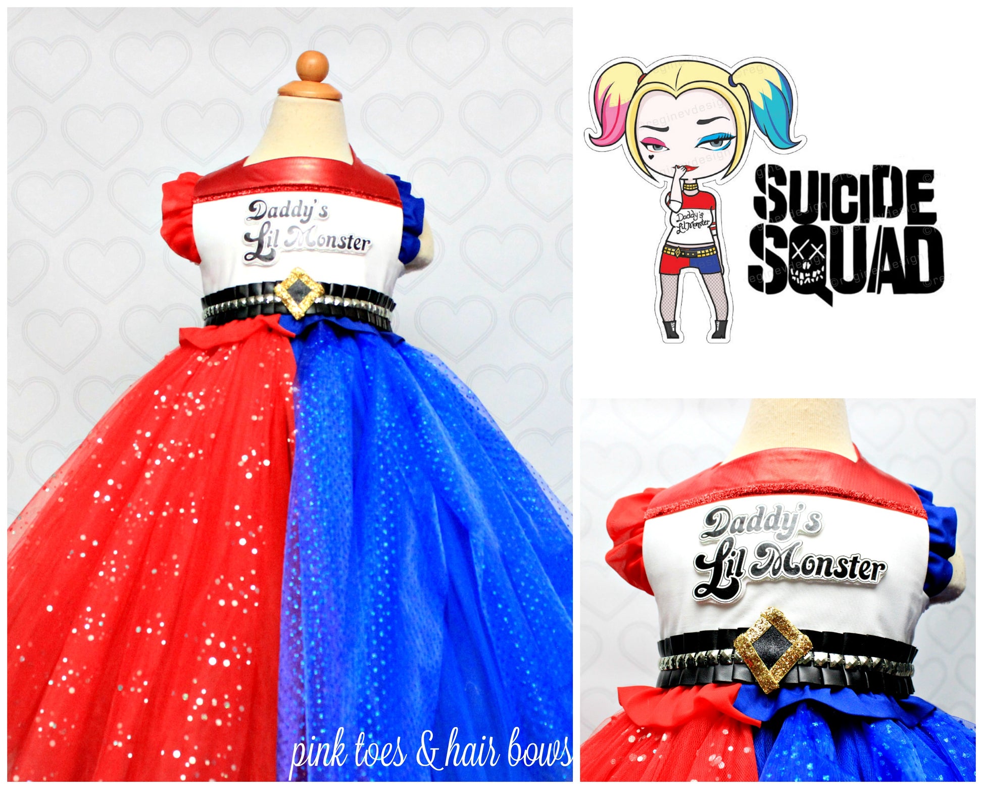 Harley Quinn Dress- Harley Quinn Costume-Harley quinn tutu dress – Pink Toes & Hair Bows Harley Quinn Dress- Harley Quinn Costume-Harley quinn tutu dress – Pink Toes & Hair Bows