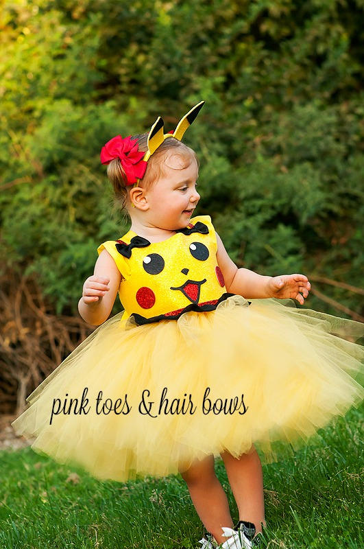 Pikachu tutu dress- pokemon costume- pikachu tutu-kisses dress-pokemon –  Pink Toes & Hair Bows
