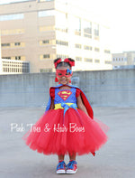 Load image into Gallery viewer, Super girl costume- super girl tutu costume- super man costume dress- superman dress-superman tutu
