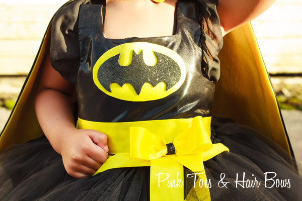 Batgirl costume- Bat girl tutu costume- Batman costume dress- Batman d –  Pink Toes & Hair Bows