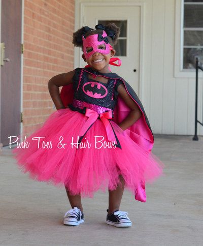 Pink Batgirl costume- Bat girl tutu costume- Batman costume dress- Batman dress-Batman tutu