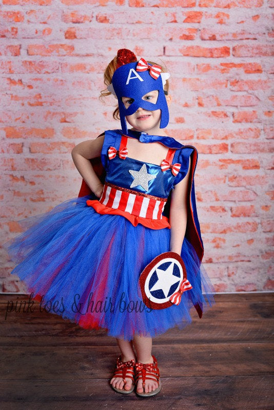 Captain america costume- Captain america dress- Captain america tutu d –  Pink Toes & Hair Bows