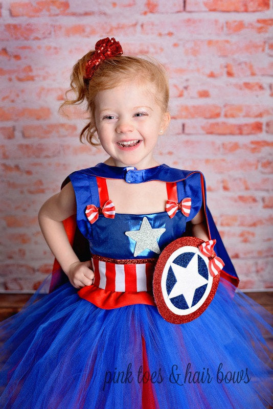 Captain america costume- Captain america dress- Captain america tutu d –  Pink Toes & Hair Bows