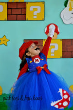 Load image into Gallery viewer, Super mario bros tutu dress- Mario Costume- mario dress- mario tutu- mario tutu dress
