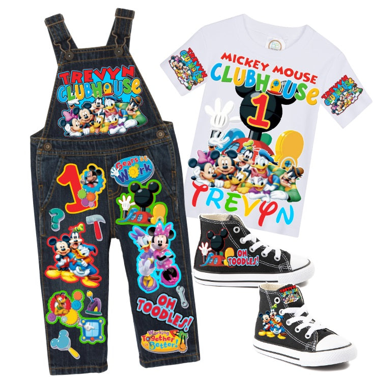 Mickey Mouse Clubhouse overalls-Mickey Mouse Clubhouse outfit- Mickey Mouse Clubhouse birthday shirt- Mickey Mouse Clubhouse birthday outfit