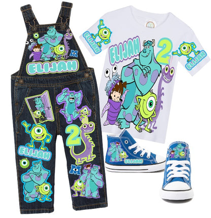 Monster inc overalls- Monster inc outfit- Monster inc birthday shirt- Monster inc birthday outfit