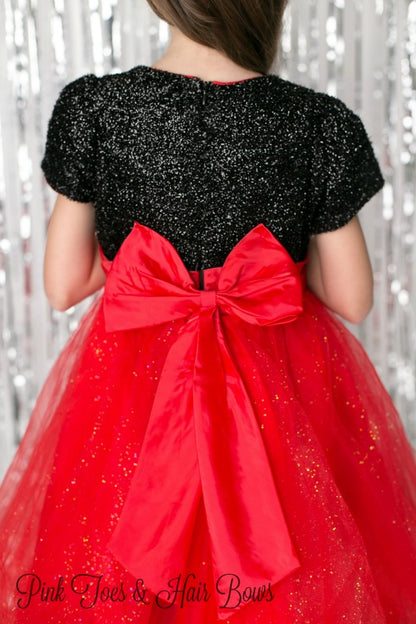 Black and Red Glitter Christmas Dress-Ready to ship