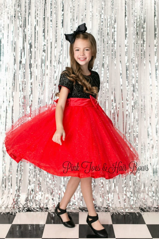 Black and Red Glitter Christmas Dress-Ready to ship