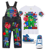 Load image into Gallery viewer, Pj Mask overalls-Pj Mask outfit-Pj Mask birthday shirt-Pj Mask birthday outfit
