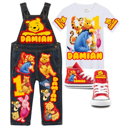 Winnie the Pooh Overalls-Winnie the pooh Birthday Overalls-Winnie the pooh Birthday outfit